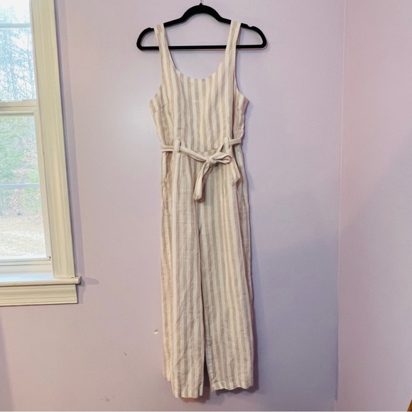 St. Tropez Linen Pink & White Striped Jumpsuit Wide Leg size 4 - Picture 1 of 7